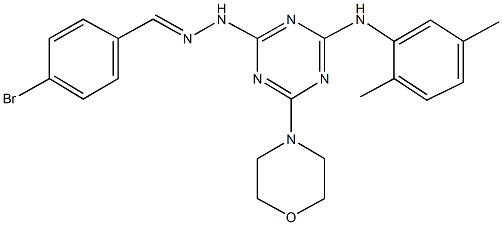 4-bromobenzaldehyde [4-(2,5-dimethylanilino)-6-(4-morpholinyl)-1,3,5-triazin-2-yl]hydrazone Struktur