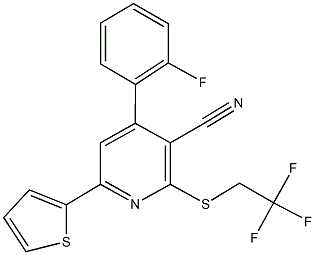 4-(2-fluorophenyl)-6-(2-thienyl)-2-[(2,2,2-trifluoroethyl)sulfanyl]nicotinonitrile Struktur