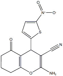 2-amino-4-{5-nitro-2-thienyl}-5-oxo-5,6,7,8-tetrahydro-4H-chromene-3-carbonitrile Struktur