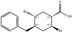 4-benzyl-2,5-dibromocyclohexanecarboxylic acid Struktur