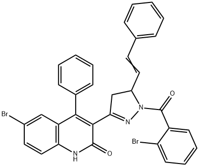 6-bromo-3-[1-(2-bromobenzoyl)-5-(2-phenylvinyl)-4,5-dihydro-1H-pyrazol-3-yl]-4-phenyl-2(1H)-quinolinone Struktur