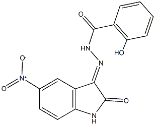 2-hydroxy-N'-{5-nitro-2-oxo-1,2-dihydro-3H-indol-3-ylidene}benzohydrazide Struktur