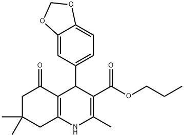 propyl 4-(1,3-benzodioxol-5-yl)-2,7,7-trimethyl-5-oxo-1,4,5,6,7,8-hexahydro-3-quinolinecarboxylate Struktur