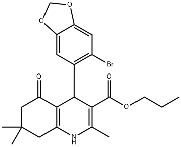 propyl 4-(6-bromo-1,3-benzodioxol-5-yl)-2,7,7-trimethyl-5-oxo-1,4,5,6,7,8-hexahydro-3-quinolinecarboxylate Struktur