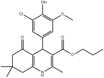 propyl 4-[3-chloro-4-hydroxy-5-(methyloxy)phenyl]-2,7,7-trimethyl-5-oxo-1,4,5,6,7,8-hexahydroquinoline-3-carboxylate Struktur