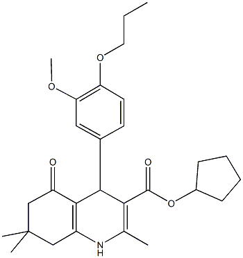 cyclopentyl 2,7,7-trimethyl-4-[3-(methyloxy)-4-(propyloxy)phenyl]-5-oxo-1,4,5,6,7,8-hexahydroquinoline-3-carboxylate Struktur