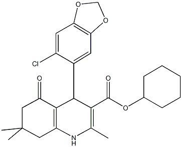 cyclohexyl 4-(6-chloro-1,3-benzodioxol-5-yl)-2,7,7-trimethyl-5-oxo-1,4,5,6,7,8-hexahydro-3-quinolinecarboxylate Struktur