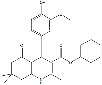 cyclohexyl 4-(4-hydroxy-3-methoxyphenyl)-2,7,7-trimethyl-5-oxo-1,4,5,6,7,8-hexahydro-3-quinolinecarboxylate Struktur