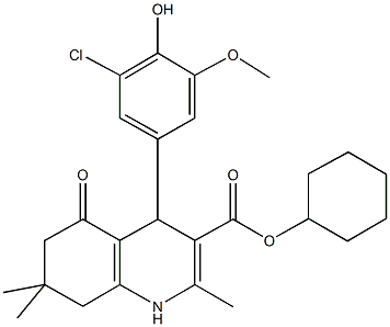 cyclohexyl 4-[3-chloro-4-hydroxy-5-(methyloxy)phenyl]-2,7,7-trimethyl-5-oxo-1,4,5,6,7,8-hexahydroquinoline-3-carboxylate Struktur