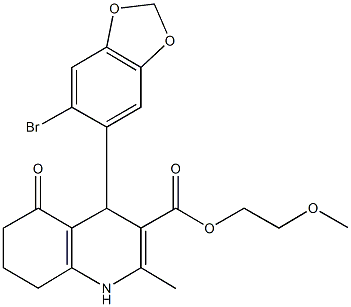 2-methoxyethyl 4-(6-bromo-1,3-benzodioxol-5-yl)-2-methyl-5-oxo-1,4,5,6,7,8-hexahydro-3-quinolinecarboxylate Struktur