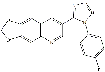 7-[1-(4-fluorophenyl)-1H-tetraazol-5-yl]-8-methyl[1,3]dioxolo[4,5-g]quinoline Struktur