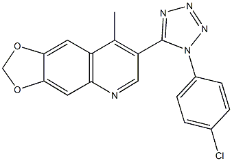 7-[1-(4-chlorophenyl)-1H-tetraazol-5-yl]-8-methyl[1,3]dioxolo[4,5-g]quinoline Struktur