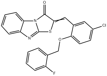 2-{5-chloro-2-[(2-fluorobenzyl)oxy]benzylidene}[1,3]thiazolo[3,2-a]benzimidazol-3(2H)-one Struktur