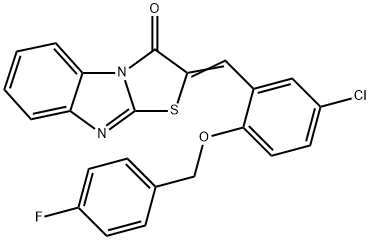 2-{5-chloro-2-[(4-fluorobenzyl)oxy]benzylidene}[1,3]thiazolo[3,2-a]benzimidazol-3(2H)-one Struktur