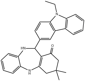 11-(9-ethyl-9H-carbazol-3-yl)-3,3-dimethyl-2,3,4,5,10,11-hexahydro-1H-dibenzo[b,e][1,4]diazepin-1-one Struktur