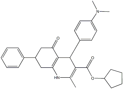 cyclopentyl 4-[4-(dimethylamino)phenyl]-2-methyl-5-oxo-7-phenyl-1,4,5,6,7,8-hexahydro-3-quinolinecarboxylate Struktur