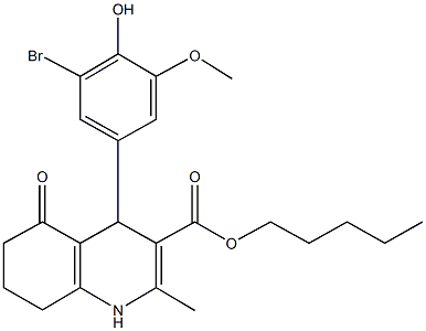 pentyl 4-(3-bromo-4-hydroxy-5-methoxyphenyl)-2-methyl-5-oxo-1,4,5,6,7,8-hexahydro-3-quinolinecarboxylate Struktur