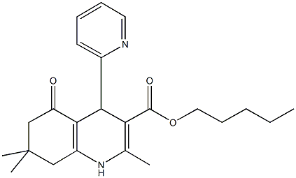 pentyl 2,7,7-trimethyl-5-oxo-4-(2-pyridinyl)-1,4,5,6,7,8-hexahydro-3-quinolinecarboxylate Struktur