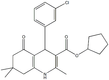 cyclopentyl 4-(3-chlorophenyl)-2,7,7-trimethyl-5-oxo-1,4,5,6,7,8-hexahydroquinoline-3-carboxylate Struktur