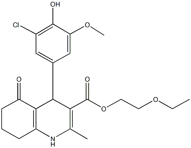 2-(ethyloxy)ethyl 4-[3-chloro-4-hydroxy-5-(methyloxy)phenyl]-2-methyl-5-oxo-1,4,5,6,7,8-hexahydroquinoline-3-carboxylate Struktur