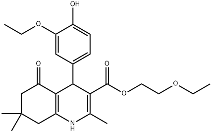 2-(ethyloxy)ethyl 4-[3-(ethyloxy)-4-hydroxyphenyl]-2,7,7-trimethyl-5-oxo-1,4,5,6,7,8-hexahydroquinoline-3-carboxylate Struktur