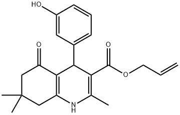 prop-2-enyl 4-(3-hydroxyphenyl)-2,7,7-trimethyl-5-oxo-1,4,5,6,7,8-hexahydroquinoline-3-carboxylate Struktur