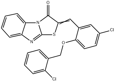 2-{5-chloro-2-[(2-chlorobenzyl)oxy]benzylidene}[1,3]thiazolo[3,2-a]benzimidazol-3(2H)-one Struktur