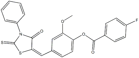 2-methoxy-4-[(4-oxo-3-phenyl-2-thioxo-1,3-thiazolidin-5-ylidene)methyl]phenyl 4-fluorobenzoate Struktur