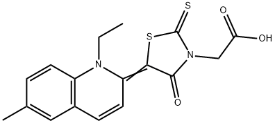 [5-(1-ethyl-6-methyl-2(1H)-quinolinylidene)-4-oxo-2-thioxo-1,3-thiazolidin-3-yl]acetic acid Struktur