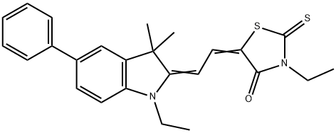 3-ethyl-5-[2-(1-ethyl-3,3-dimethyl-5-phenyl-1,3-dihydro-2H-indol-2-ylidene)ethylidene]-2-thioxo-1,3-thiazolidin-4-one Struktur