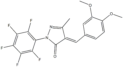 4-(3,4-dimethoxybenzylidene)-5-methyl-2-(2,3,4,5,6-pentafluorophenyl)-2,4-dihydro-3H-pyrazol-3-one Struktur