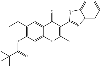 3-(1,3-benzothiazol-2-yl)-6-ethyl-2-methyl-4-oxo-4H-chromen-7-yl pivalate Struktur