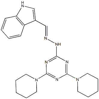 1H-indole-3-carbaldehyde [4,6-di(1-piperidinyl)-1,3,5-triazin-2-yl]hydrazone Struktur