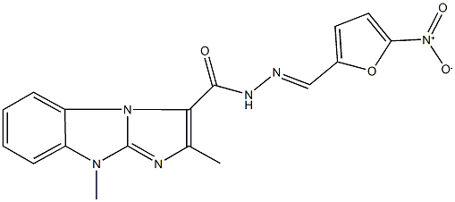 N'-({5-nitro-2-furyl}methylene)-2,9-dimethyl-9H-imidazo[1,2-a]benzimidazole-3-carbohydrazide Struktur