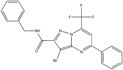 3-bromo-5-phenyl-N-(phenylmethyl)-7-(trifluoromethyl)pyrazolo[1,5-a]pyrimidine-2-carboxamide Struktur