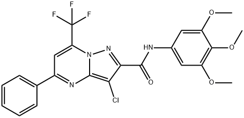 3-chloro-5-phenyl-7-(trifluoromethyl)-N-(3,4,5-trimethoxyphenyl)pyrazolo[1,5-a]pyrimidine-2-carboxamide Struktur