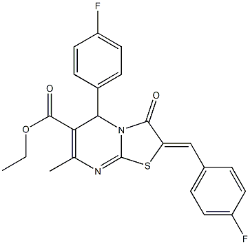 ethyl 2-(4-fluorobenzylidene)-5-(4-fluorophenyl)-7-methyl-3-oxo-2,3-dihydro-5H-[1,3]thiazolo[3,2-a]pyrimidine-6-carboxylate Struktur