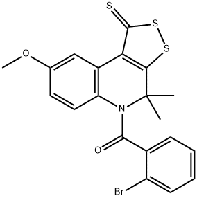 5-(2-bromobenzoyl)-8-methoxy-4,4-dimethyl-4,5-dihydro-1H-[1,2]dithiolo[3,4-c]quinoline-1-thione Struktur