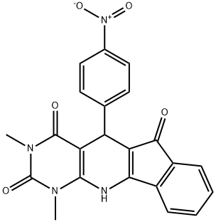 5-{4-nitrophenyl}-1,3-dimethyl-5,11-dihydro-1H-indeno[2',1':5,6]pyrido[2,3-d]pyrimidine-2,4,6(3H)-trione Struktur