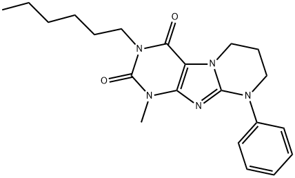 3-hexyl-1-methyl-9-phenyl-6,7,8,9-tetrahydropyrimido[2,1-f]purine-2,4(1H,3H)-dione Struktur