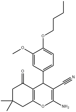 2-amino-4-(4-butoxy-3-methoxyphenyl)-7,7-dimethyl-5-oxo-5,6,7,8-tetrahydro-4H-chromene-3-carbonitrile Struktur