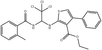 ethyl 4-phenyl-2-({2,2,2-trichloro-1-[(2-methylbenzoyl)amino]ethyl}amino)-3-thiophenecarboxylate Struktur