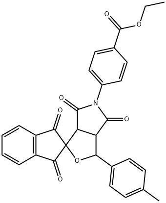 1-(4-methylphenyl)-5-(4-ethoxycarbonylphenyl)-1,3-dihydro-1',3',4,6(2'H,3H,5H)-tetraoxospiro(1H-furo[3,4-c]pyrrole-3,2'-[1'H]-indene) Struktur