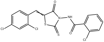 2-chloro-N-[5-(2,4-dichlorobenzylidene)-4-oxo-2-thioxo-1,3-thiazolidin-3-yl]benzamide Struktur