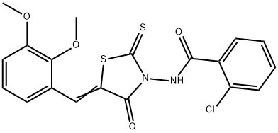 2-chloro-N-[5-(2,3-dimethoxybenzylidene)-4-oxo-2-thioxo-1,3-thiazolidin-3-yl]benzamide Struktur