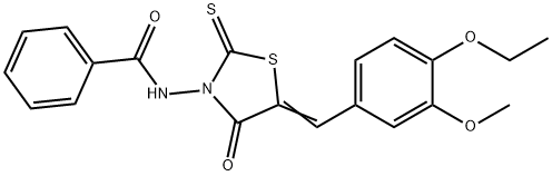 N-[5-(4-ethoxy-3-methoxybenzylidene)-4-oxo-2-thioxo-1,3-thiazolidin-3-yl]benzamide Struktur