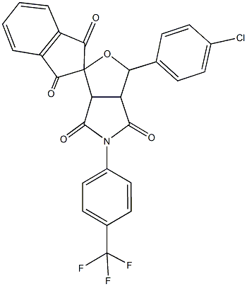 1-(4-chlorophenyl)-5-[4-(trifluoromethyl)phenyl]-3a,6a-dihydrospiro(1H-furo[3,4-c]pyrrole-3,2'-[1'H]-indene)-1',3',4,6(2'H,3H,5H)-tetrone Struktur