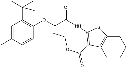 ethyl 2-{[(2-tert-butyl-4-methylphenoxy)acetyl]amino}-4,5,6,7-tetrahydro-1-benzothiophene-3-carboxylate Struktur