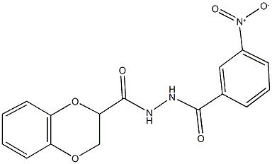 N'-{3-nitrobenzoyl}-2,3-dihydro-1,4-benzodioxine-2-carbohydrazide Struktur