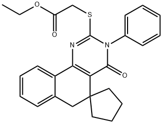 ethyl [(4-oxo-3-phenyl-3,4,5,6-tetrahydrospiro{benzo[h]quinazoline-5,1'-cyclopentane}-2-yl)sulfanyl]acetate Struktur